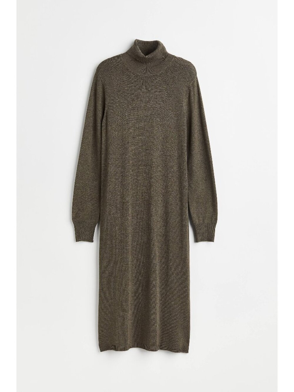 H&M Fine-knit Turtleneck Dress Spring Fall Winter Size Small Khaki Green Grey